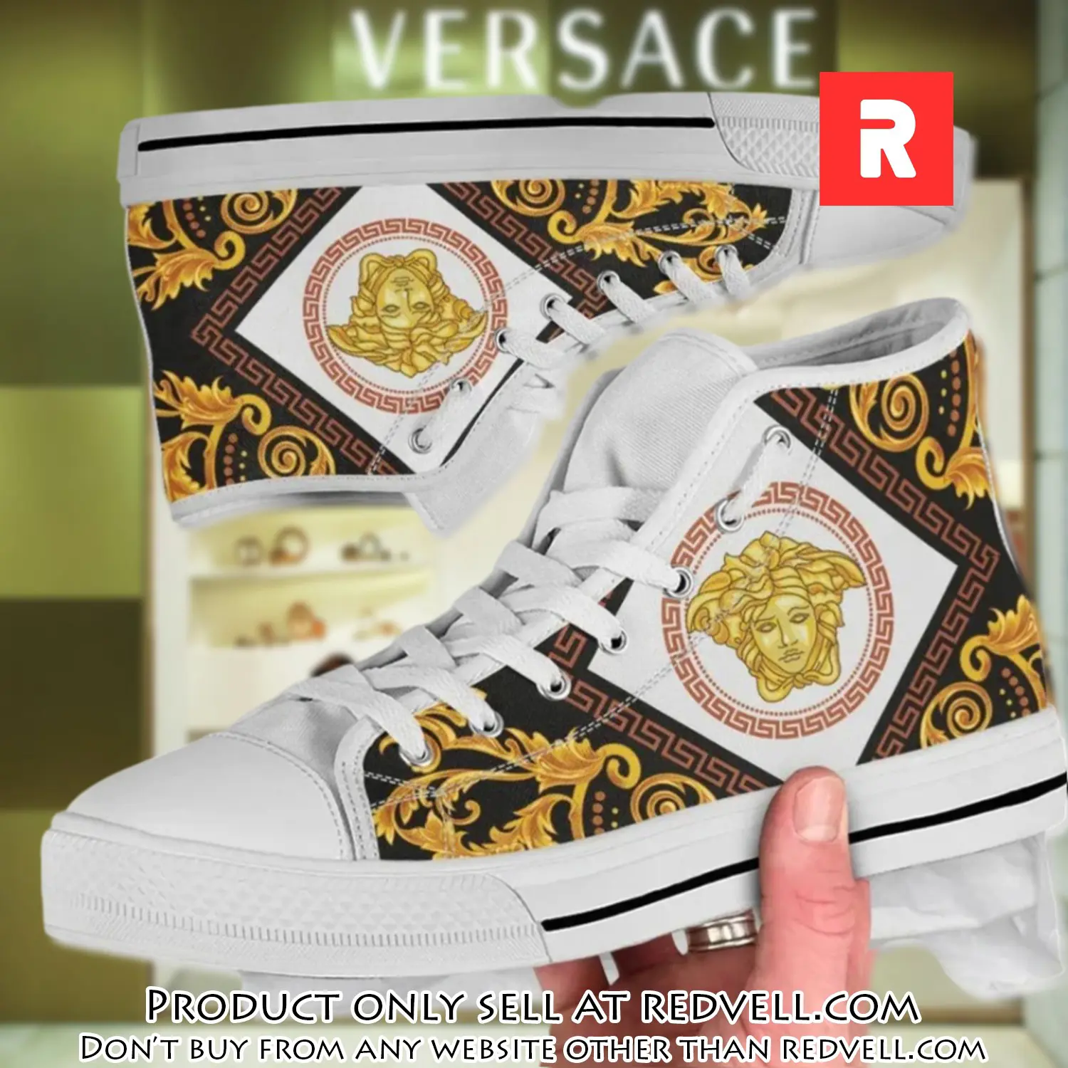 Versace medusa gold white high top canvas shoes luxury brand gifts for men women rv4141246